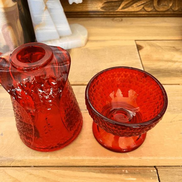 Vintage Viking Glass Ruby Red Owl Fairy Lamp 7 Inch 2-Piece "Owl Glimmer" - Picture 5 of 5